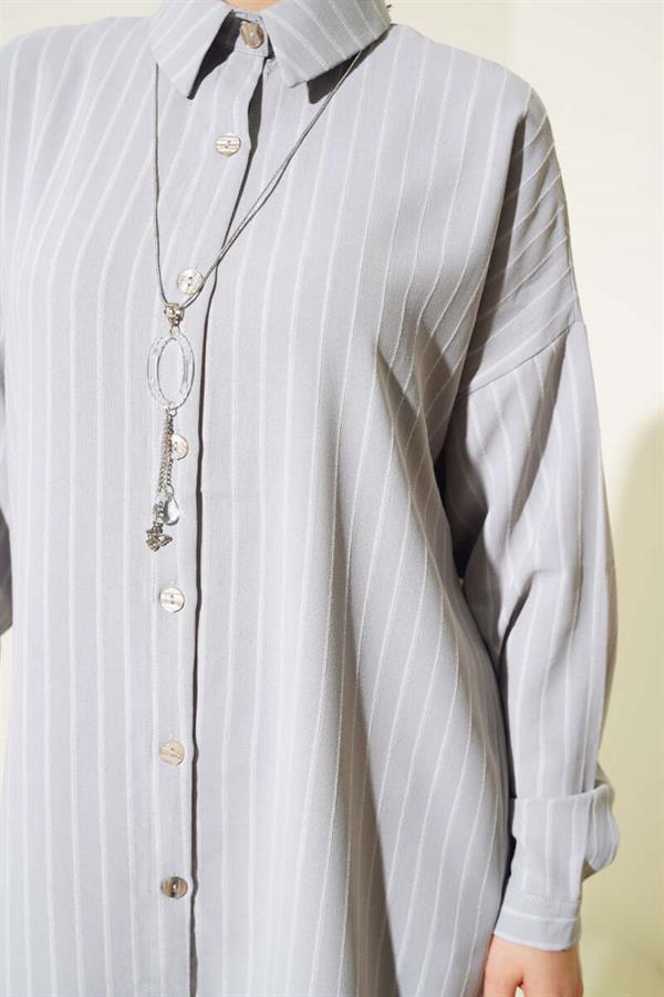 Striped Off Shoulder Shirt Gray