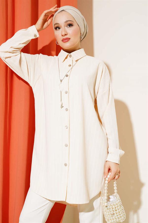 Striped Off Shoulder Shirt Stone