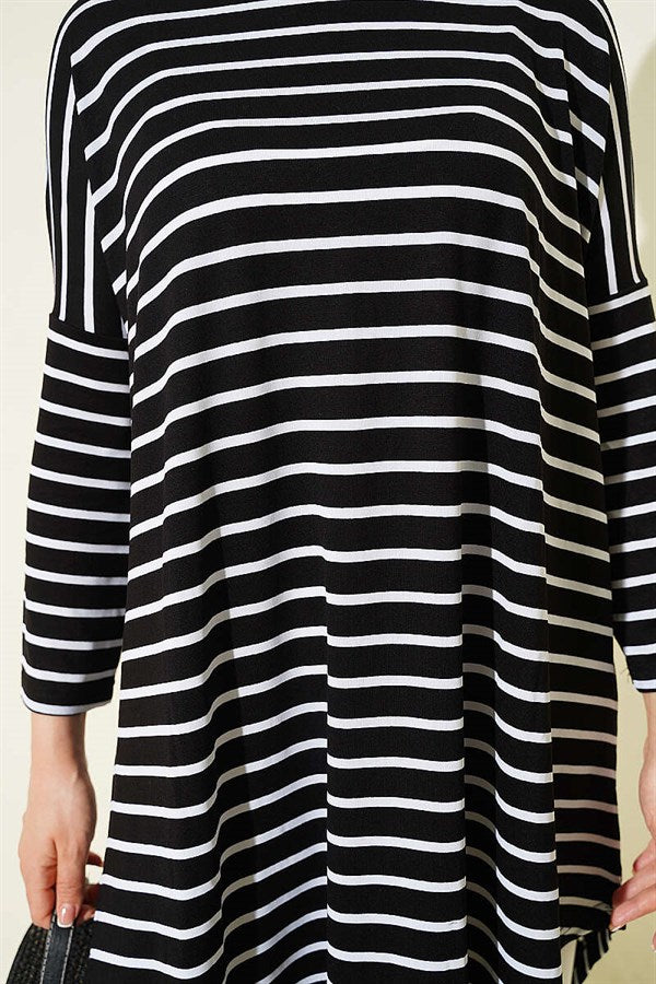 Striped Off-Shoulder Black Tunic
