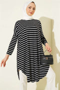 Striped Off-Shoulder Black Tunic