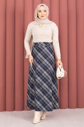 Striped Plaid Scuba Skirt Navy Blue