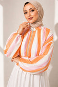Striped Zip-Up Bomber Jacket, Orange