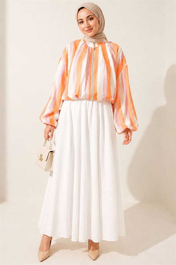 Striped Zip-Up Bomber Jacket, Orange