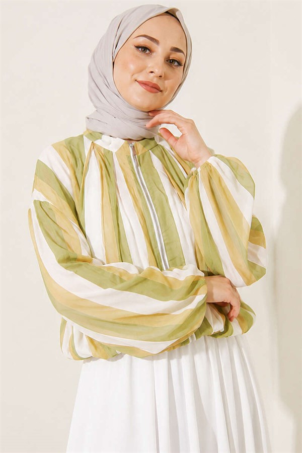 Striped Zip-Up Bomber Jacket, Green