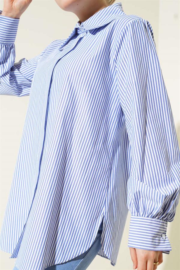 Striped Hidden Button Tunic 2 Piece Set Ice Blue