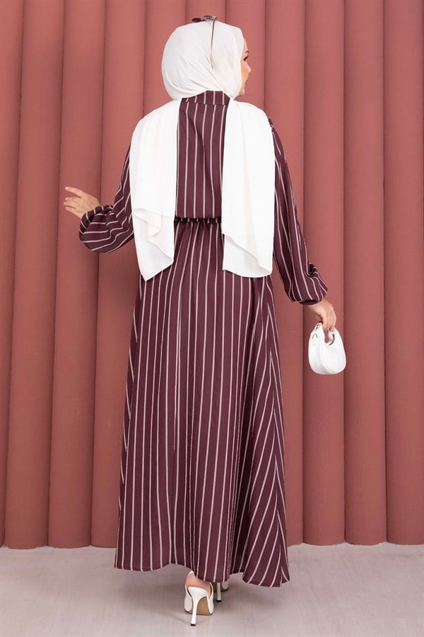 Striped Shirt and Skirt 2 Piece Set, Burgundy