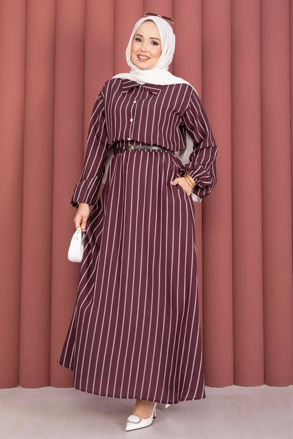 Striped Shirt and Skirt 2 Piece Set, Burgundy