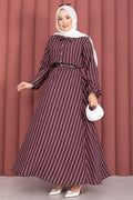 Striped Shirt and Skirt 2 Piece Set, Burgundy