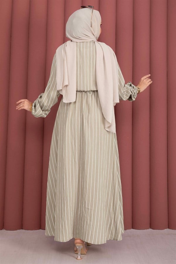 Striped Shirt and Skirt 2 Piece Set, Khaki