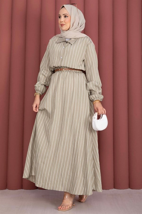 Striped Shirt and Skirt 2 Piece Set, Khaki