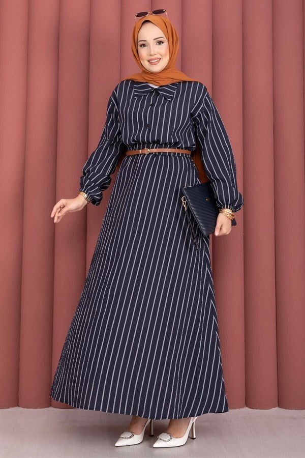 Striped Shirt and Skirt 2 Piece Set, Navy Blue