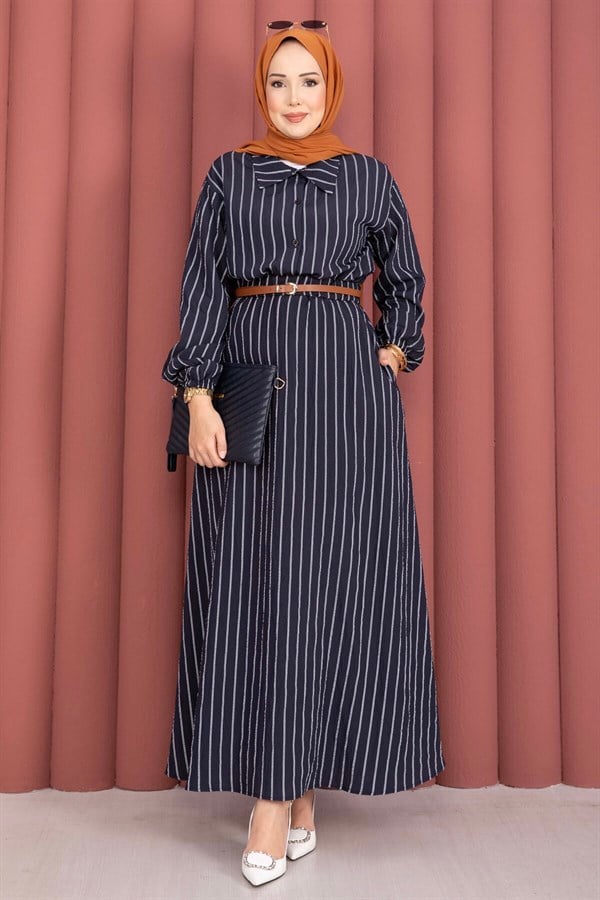 Striped Shirt and Skirt 2 Piece Set, Navy Blue