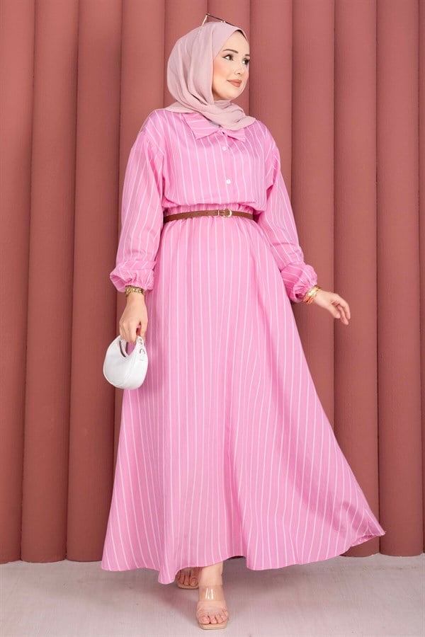 Striped Shirt and Skirt 2 Piece Set, Pink