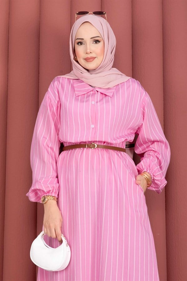 Striped Shirt and Skirt 2 Piece Set, Pink