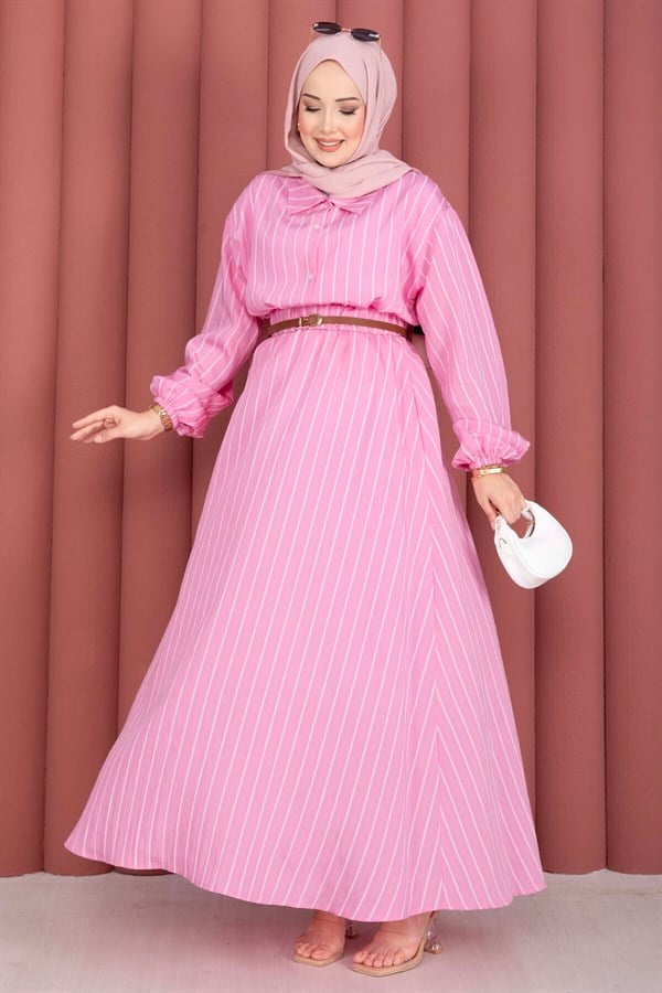 Striped Shirt and Skirt 2 Piece Set, Pink