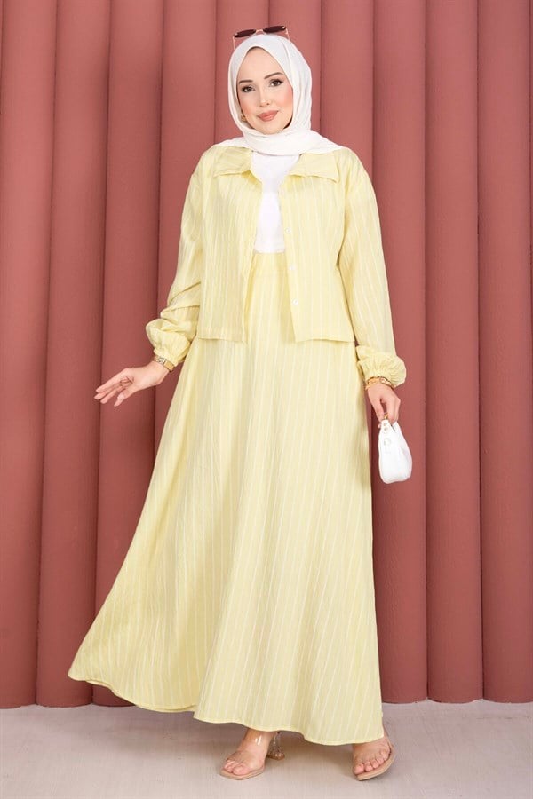 Striped Shirt and Skirt 2 Piece Set, Yellow