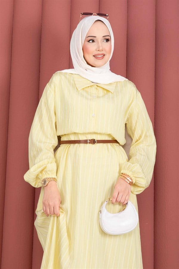 Striped Shirt and Skirt 2 Piece Set, Yellow