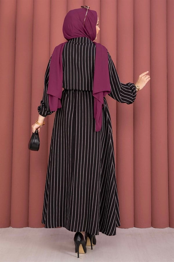 Striped Shirt and Skirt 2 Piece Set, Black