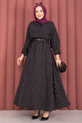 Striped Shirt and Skirt 2 Piece Set, Black