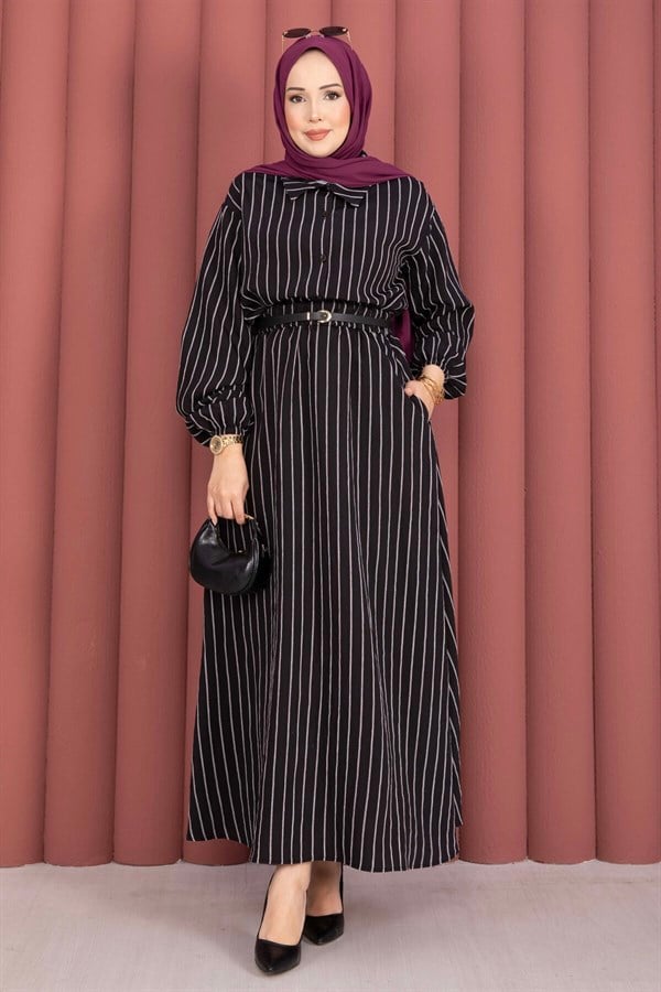 Striped Shirt and Skirt 2 Piece Set, Black