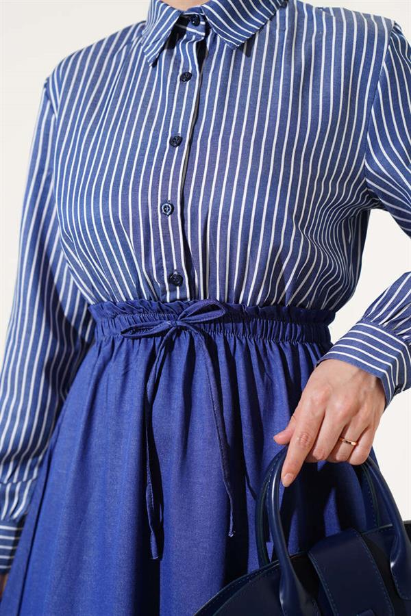 Striped Shirt Garnished Dress Jeans
