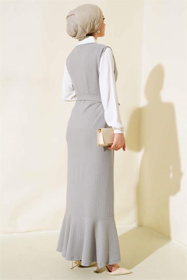 Striped Shirt Dress Stone Gray