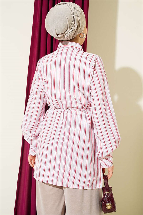 Striped Shirt with Drawstring Detail, Red