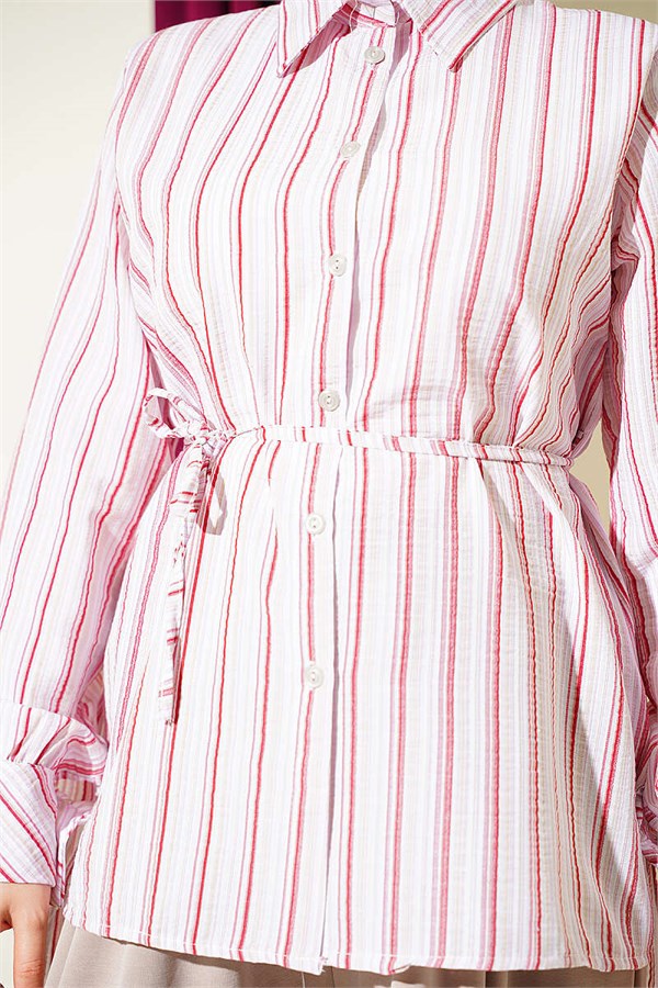 Striped Shirt with Drawstring Detail, Red