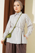 Striped Shirt with Drawstring Detail, Green