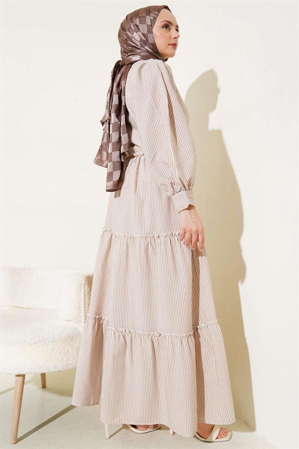 Striped Layered Dress Beige