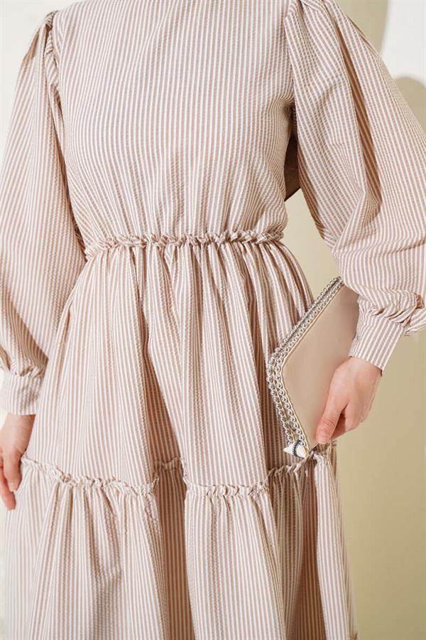 Striped Layered Dress Beige