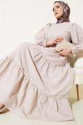 Striped Layered Dress Beige