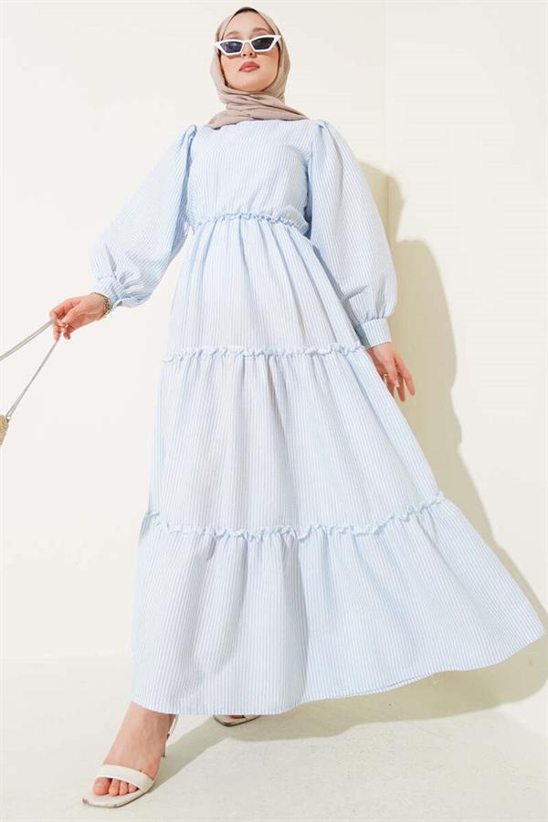 Striped Layered Dress Blue