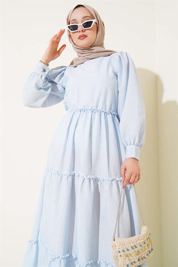 Striped Layered Dress Blue