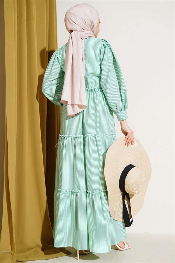 Striped Layered Dress Green