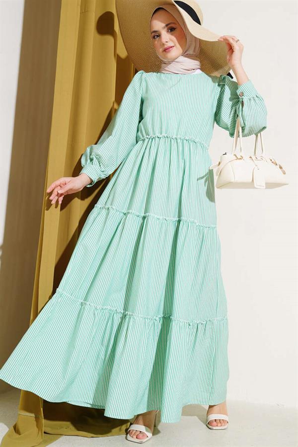 Striped Layered Dress Green