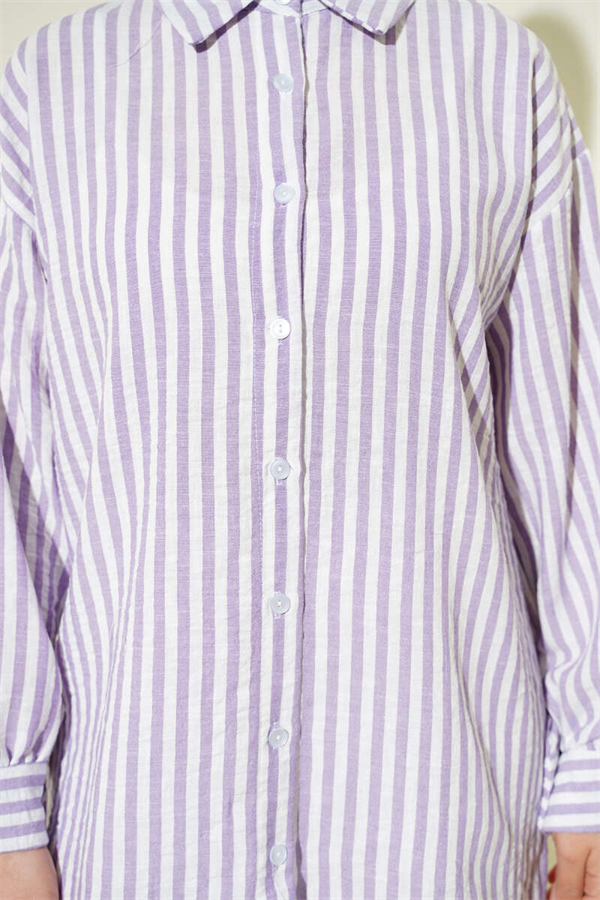 Striped Linen-Look Shirt Lilac
