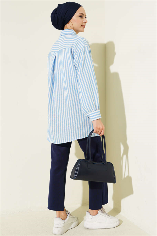 Striped Linen Look Shirt Blue