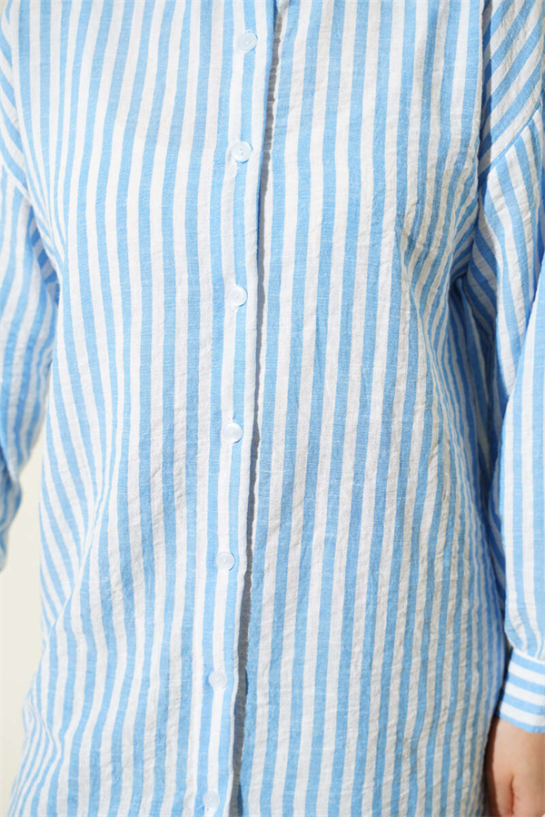 Striped Linen Look Shirt Blue
