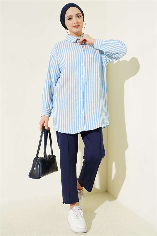 Striped Linen Look Shirt Blue