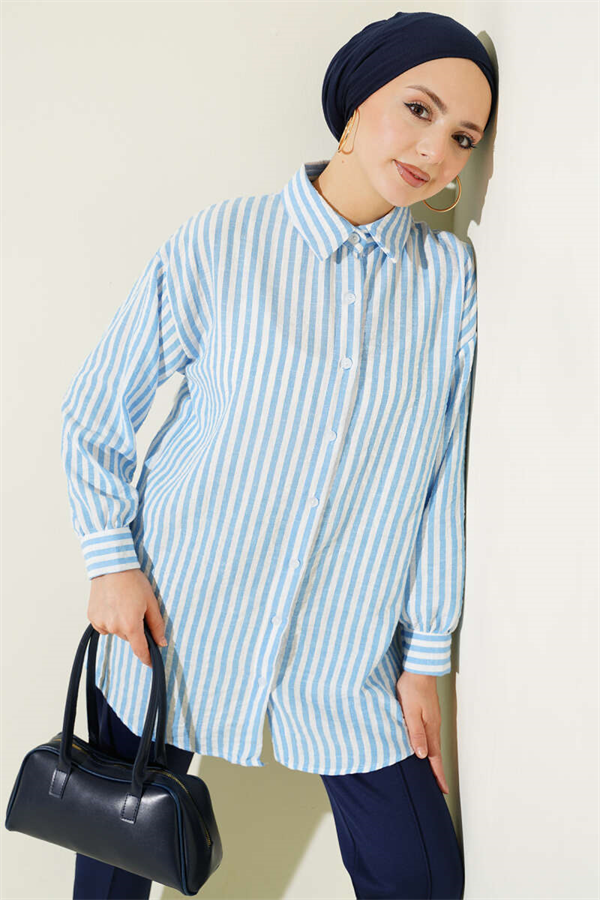 Striped Linen Look Shirt Blue