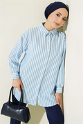 Striped Linen Look Shirt Blue