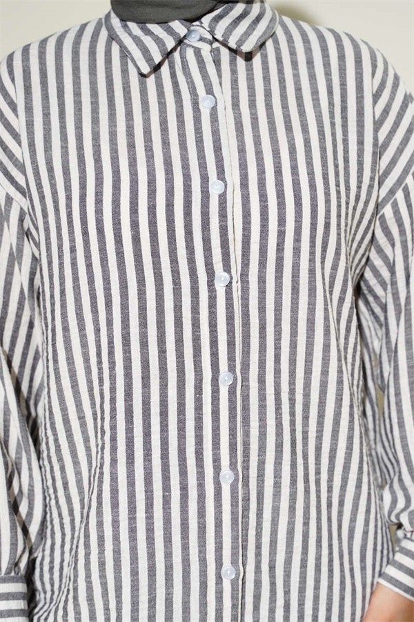 Striped Linen Look Shirt Black
