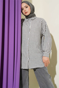 Striped Linen Look Shirt Black
