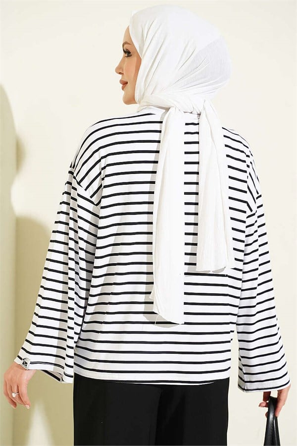 Striped Tunic with Sleeve Emblem, White