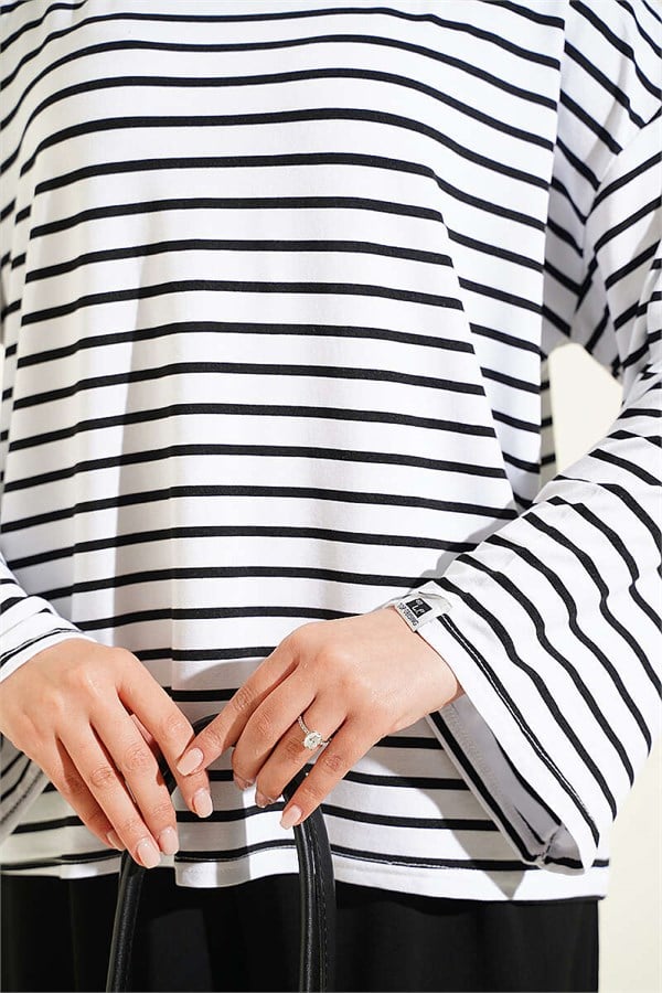 Striped Tunic with Sleeve Emblem, White