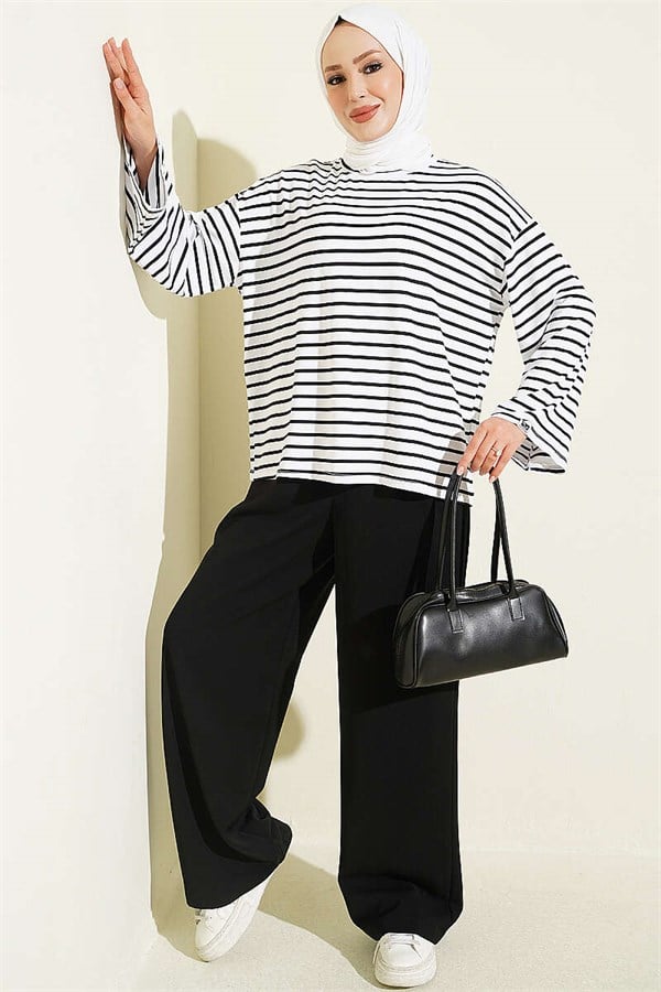 Striped Tunic with Sleeve Emblem, White