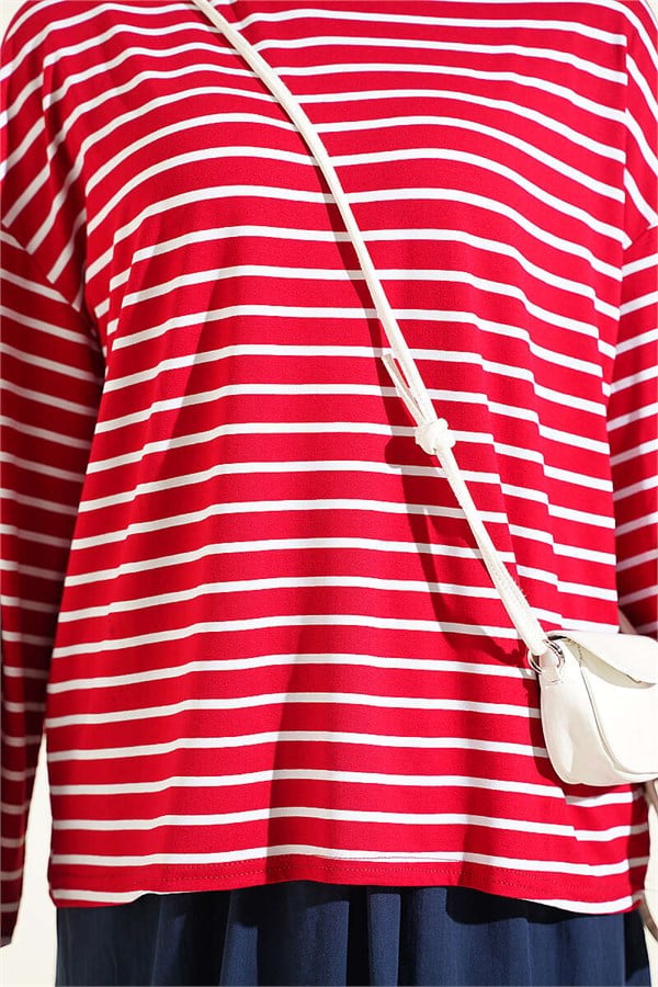 Striped Tunic with Sleeve Emblem, Burgundy