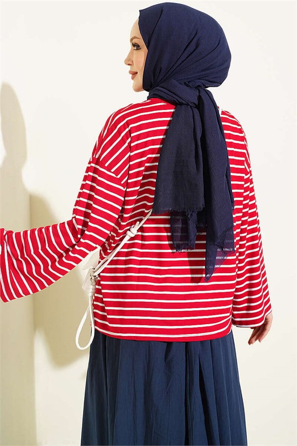 Striped Tunic with Sleeve Emblem, Burgundy
