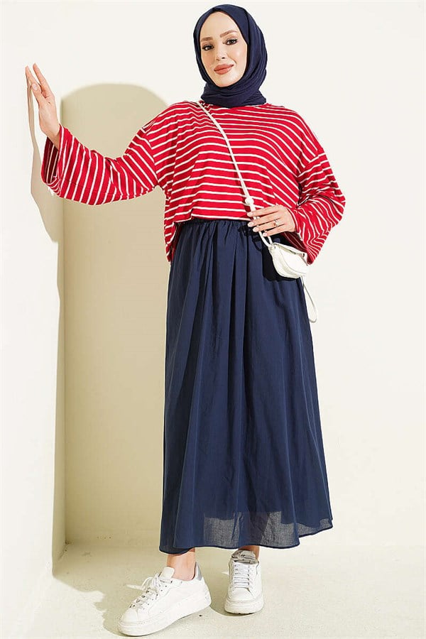 Striped Tunic with Sleeve Emblem, Burgundy